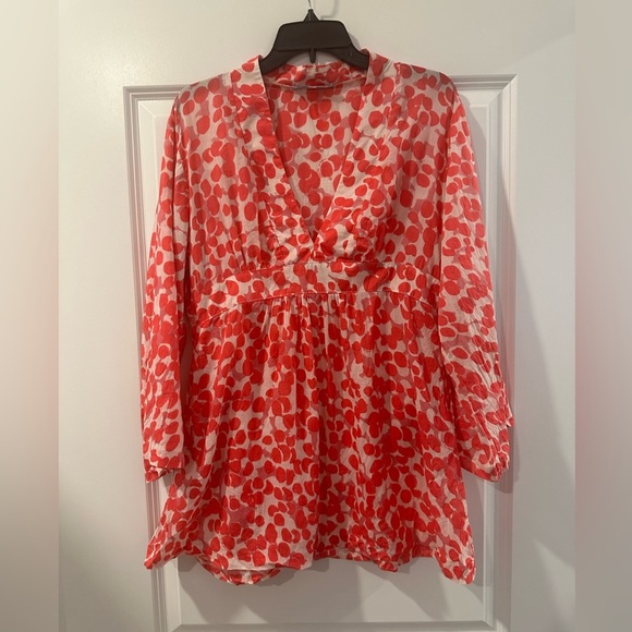 Virginia Johnson Pink Sheer Tunic Dress, Medium | Long Sleeve Beach Cover-Up - Picture 2 of 8